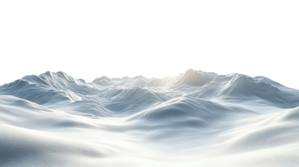 Winter landscape with snow-covered mountains on transparent background, cut out. Perfect for seasonal, environmental, and 3D visualization projects