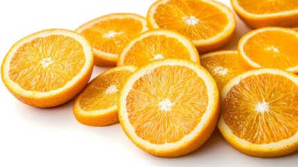 Fototapeta premium Many slices of an orange on a white background