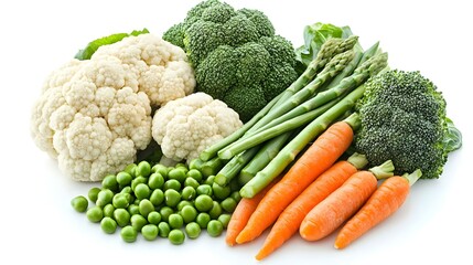 Steamed vegetables on white background