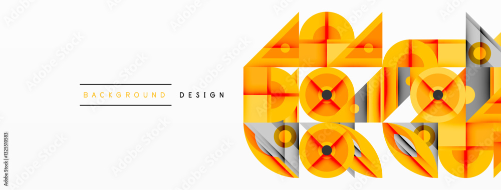 Aufkleber Geometric abstract composition with intersecting shapes, circles, triangles, and gradients, blending vibrant colors and dynamic contrasts to create a modern, futuristic visual design