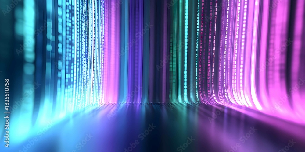 Poster Dynamic light patterns create a mesmerizing visual experience in a digital space during a nighttime event