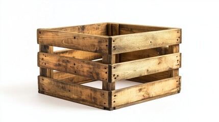Wooden box for carrying food, wooden food box on a white background