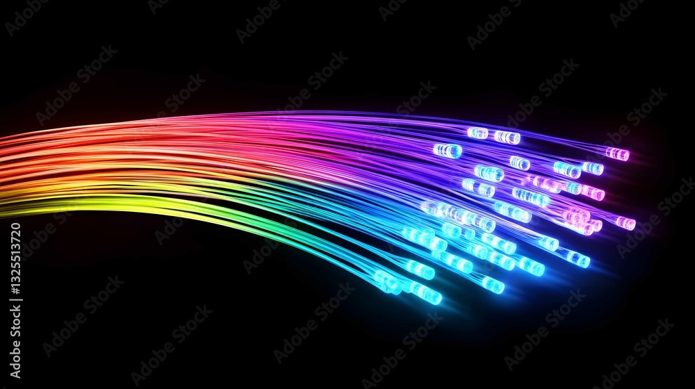 Poster colorful light trails flowing in a dynamic abstract display representing high-speed data transmissio