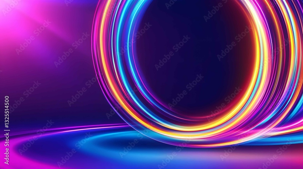 Poster Colorful light patterns create a mesmerizing visual display in a digitally enhanced setting during a nighttime event