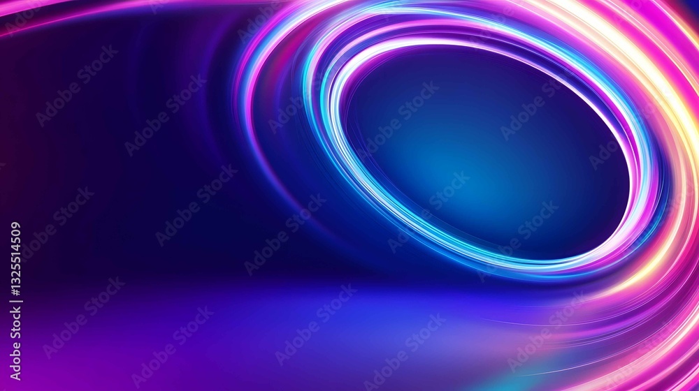 Poster colorful light trails swirl in a dynamic pattern creating a vibrant background with a blue central g