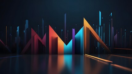 Abstract geometric shapes in vibrant colors contrast against a dark background, creating a dynamic visual composition.  