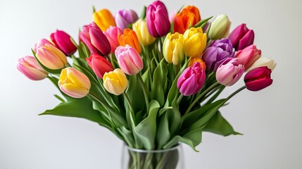 Obraz premium Vibrant tulip bouquet floral arrangement home decor bright environment close-up view nature's beauty