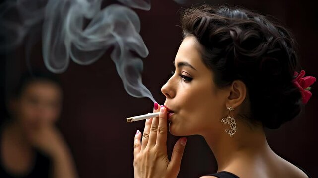 Sensual attractive young woman smoking a cigarette	