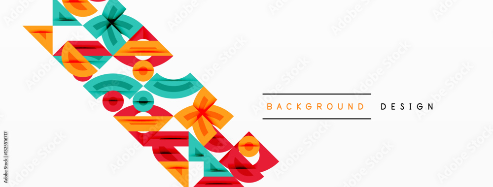 Aufkleber Abstract geometric background with shapes, featuring circular and rounded elements. Bold contrast, smooth gradients, dynamic composition, futuristic style