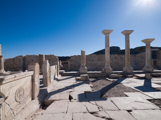 The Great Church and ruins of the ancient city of Knidos . Datca Peninsula. Muğla province, Turkey...