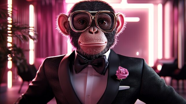 A suave spy monkey experiencing the latest virtual reality innovations.