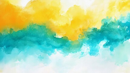 Fototapeta premium Artistic expression through a striking watercolor background in yellow and turquoise.