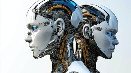 Fototapeta premium Fascinating cyborg head showcasing advanced artificial intelligence.