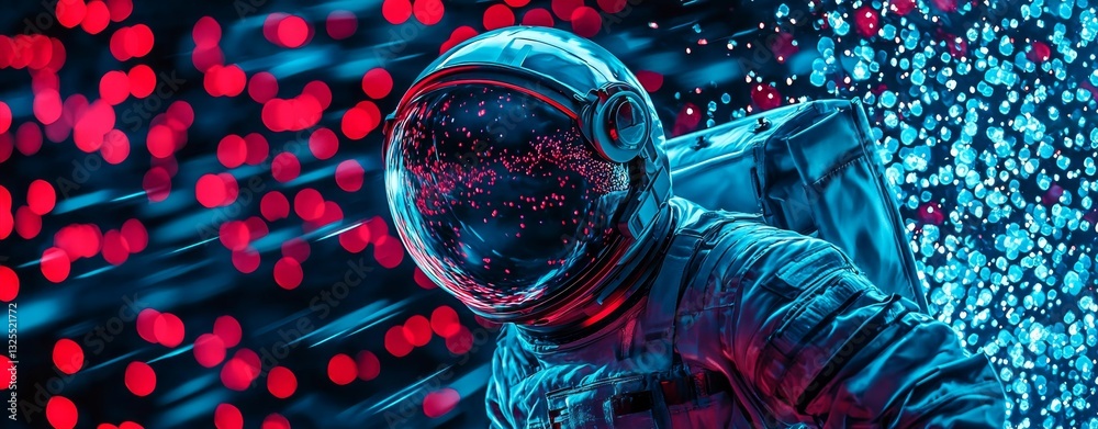 Wall mural unique bokeh style adds a magical touch to the astronaut's journey.