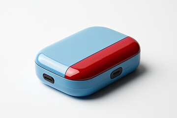 Vibrant light-blue and red wireless earbuds charging case