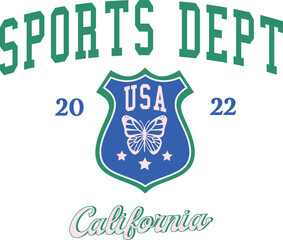 Butterfly california sports badge usa varsity college university USA Trending Script Slogan Whreaf Graphic Tee t-shirt logo artwork typography tote badge emblem crest 