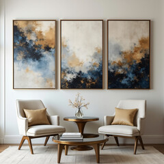 abstract art divided into three panels triptych that form a cohesive design when displayed on a living room