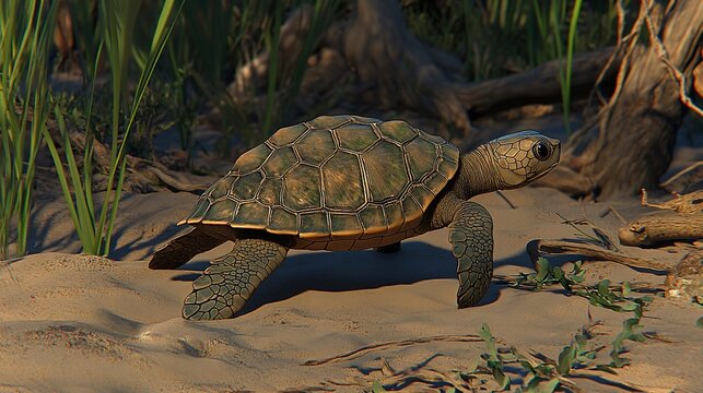 Turtle walking beach sand dune sunset nature wildlife