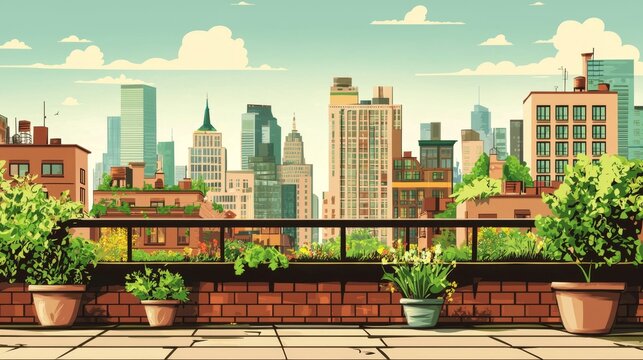 Urban living reimagined with a flat design rooftop garden.