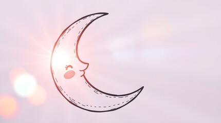 Obraz premium Smiling Crescent Moon Illustration with Warm Light on a Pastel Background