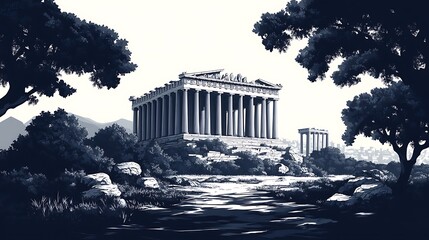 Obraz premium Parthenon Sketch Classic Greek Architecture high resolution hd image