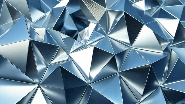 Dynamic abstract geometric transformation with metallic facets and reflections