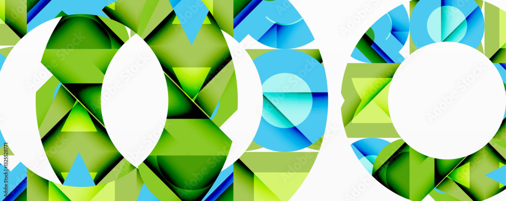 Aufkleber Abstract geometric composition with interlocking circular and angular shapes, featuring smooth gradients and sharp contrasts on a white background