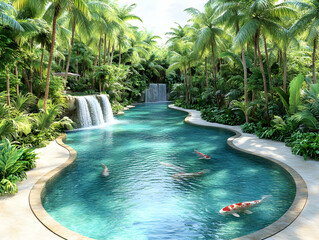 Tropical Pool Paradise 3D Illustration