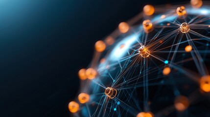 Digital network globe with glowing connections and nodes.