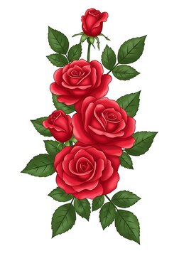 Elegant Red Roses Arrangement with Green Leaves on White Background