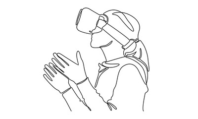Continuous line of woman in glasses virtual reality device
