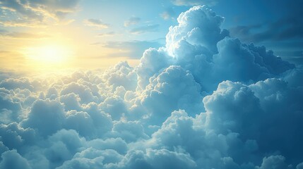 Ethereal Dreamscape Aerial View of White Clouds Golden Sun and Azure Sky Serenity and Transcendence