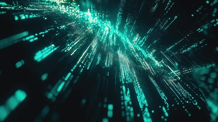 Obraz premium Generative AI, Futuristic Abstract Light Streaks in Neon Blue and Emerald Green