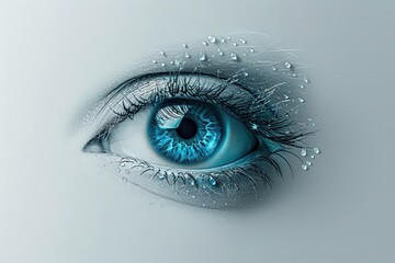 Close-Up of a Stunning Blue Eye with Water Droplets and Detail