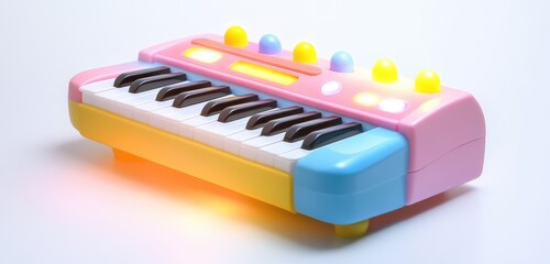 Interactive light-up baby piano toy with cheerful colors on a white backdrop