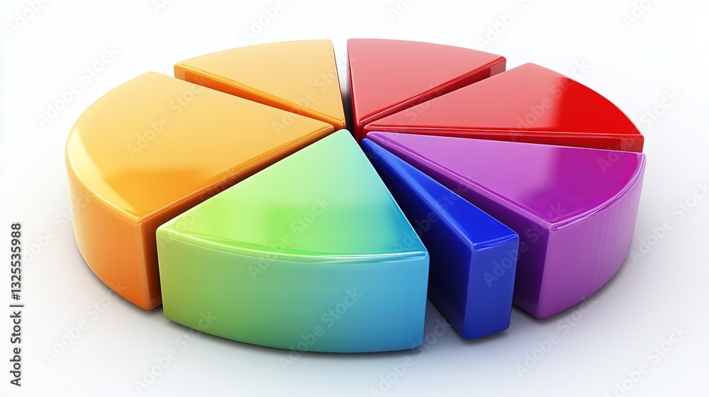 Poster colorful pie chart with various segments displayed on a white background showing data representation