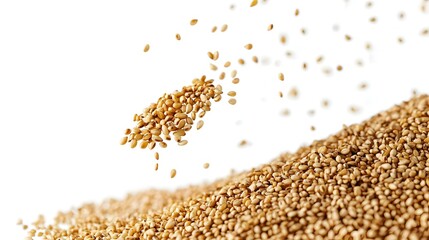 Falling sesame isolated on white background full