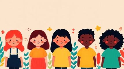 A group of diverse children standing together in unity, supporting a child who was bullied.