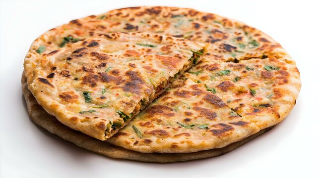 North Indian veg food paratha on white