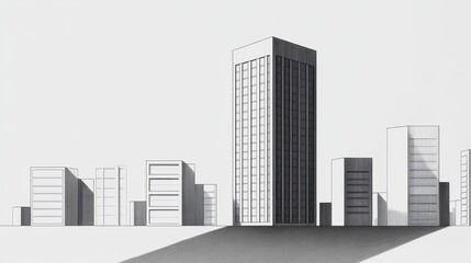 A large building surrounded by smaller buildings, symbolizing the strength and advantage of big businesses. Cost advantages and economies of scale.