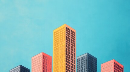 Fototapeta premium A large building surrounded by smaller buildings, symbolizing the strength and advantage of big businesses. Cost advantages and economies of scale.