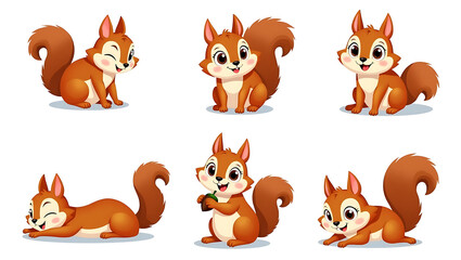 Obraz premium Cute Cartoon Squirrels in Various Poses Adorable Animal Clipart