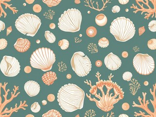 Elegant pattern of seashells on a soft background evoking coastal vibes and marine aesthetics