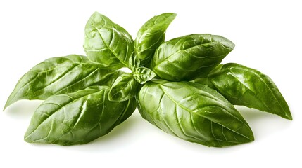 Fresh organic basil leaves close-up isolated