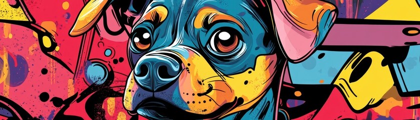 Abstract graffitistyle dog illustrations, bold seamless vector background for urban designs