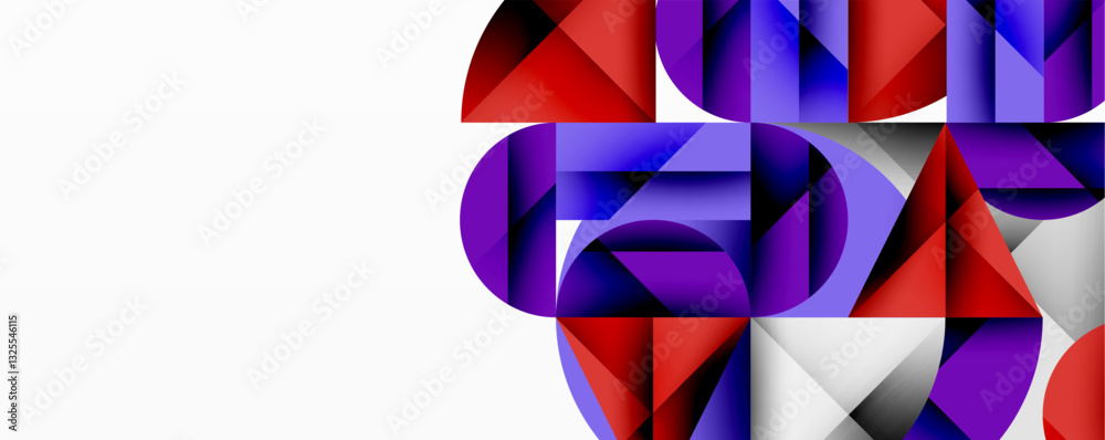 Poster Modern abstract composition with layered circles and angular segments featuring gradients, transparency effects, and a structured geometric layout