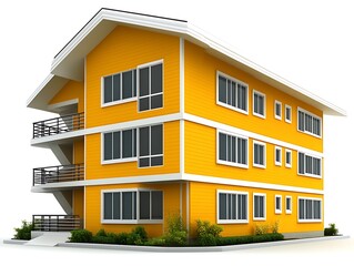 Naklejka premium A vibrant yellow modern residential house with white accents and windows