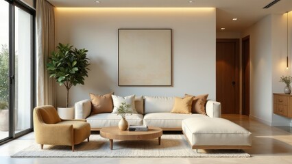 Modern Minimalist Living Room Interior Design with Neutral Tones and Natural Light