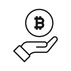 cryptocurrency bitcoin hand icon outline