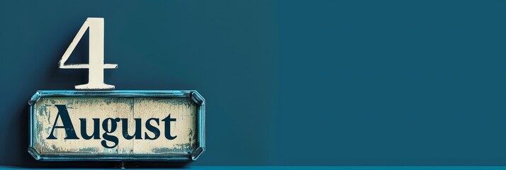 Vintage calendar display marking the fourth of August against a teal background.